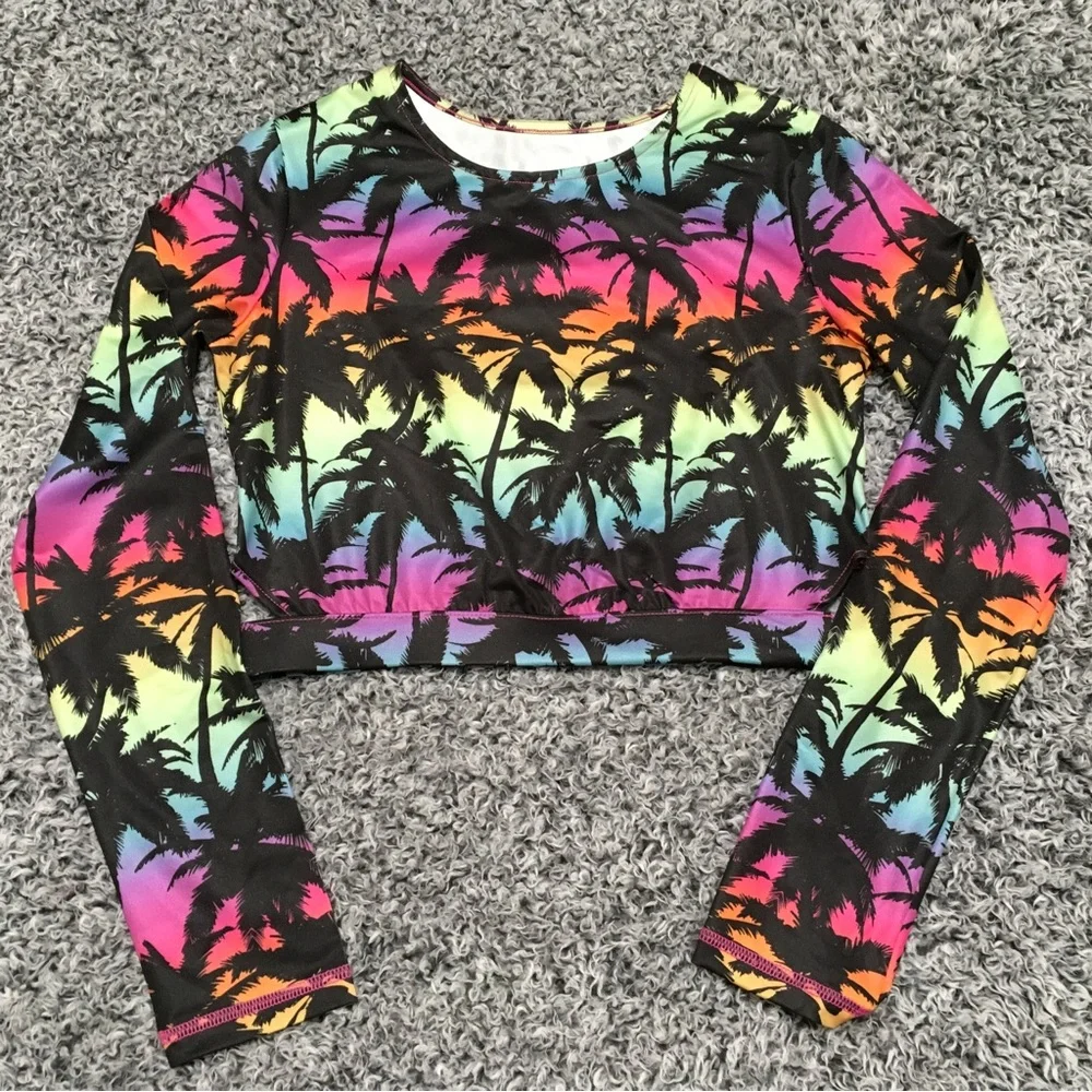 Art Class Girls' XL (14) Long Sleeve Crop Ombre Design Rash Guard Swim Top